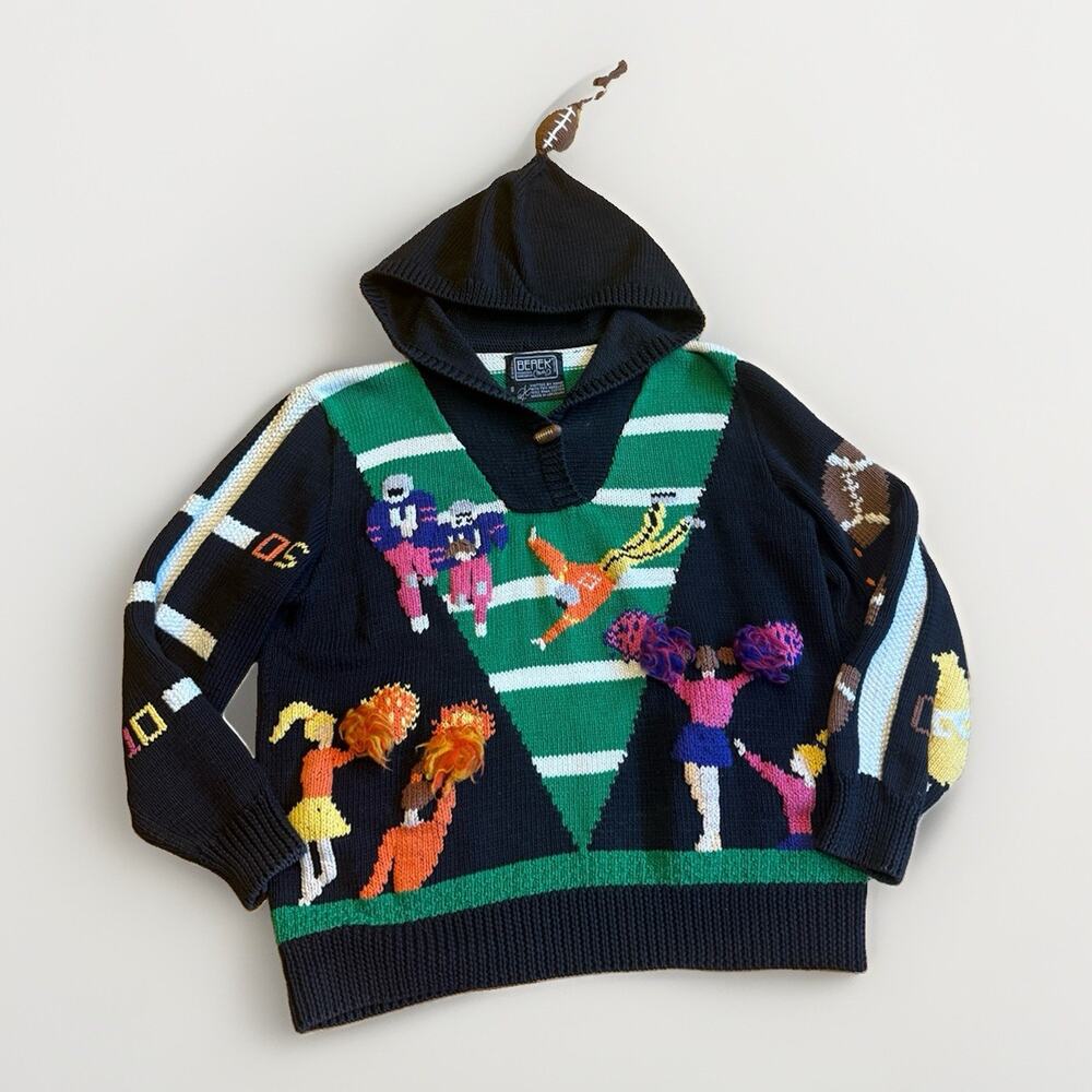 Vintage 80s 1989 Berek Handknit Football Theme Novelty Sweater Size S